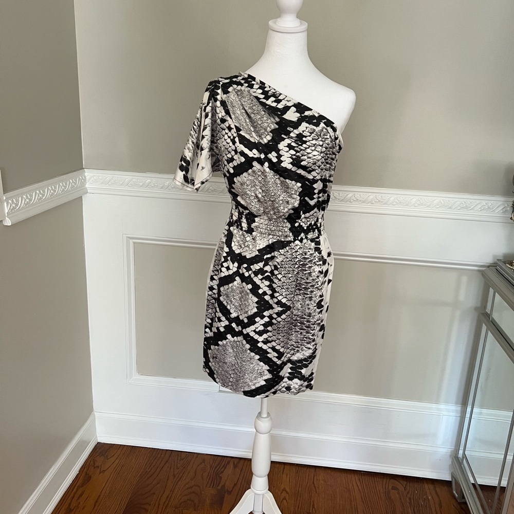 Black and White Asymmetrical Ruffled One Shoulder Dress